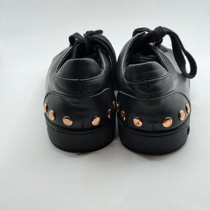 Kathryn Wilson Black Leather & Rose Gold Studded Sneakers - Size 39