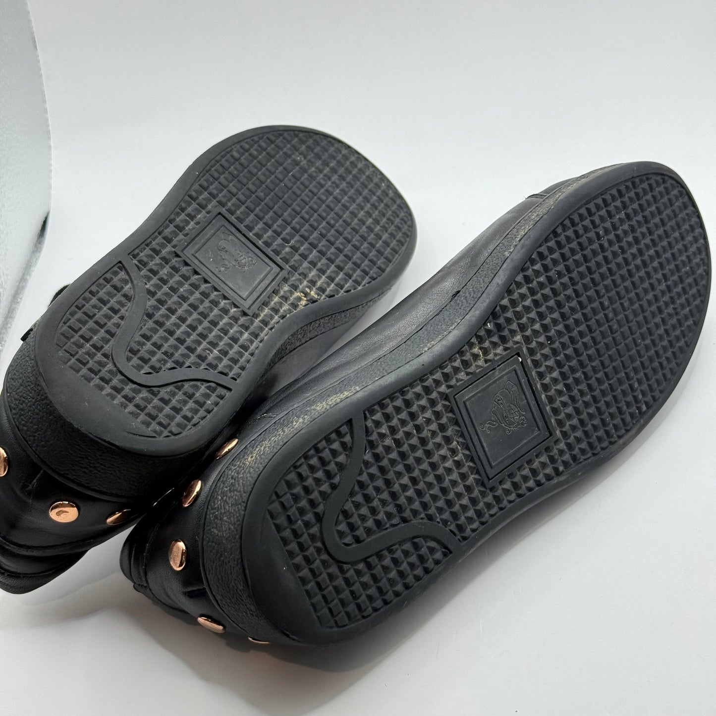 Kathryn Wilson Black Leather & Rose Gold Studded Sneakers - Size 39