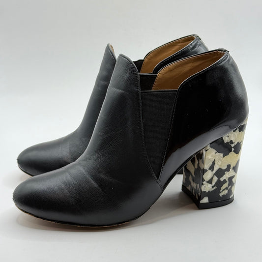 Kay Unger New York Black Leather Block Heel Ankle Boots - Size 6M