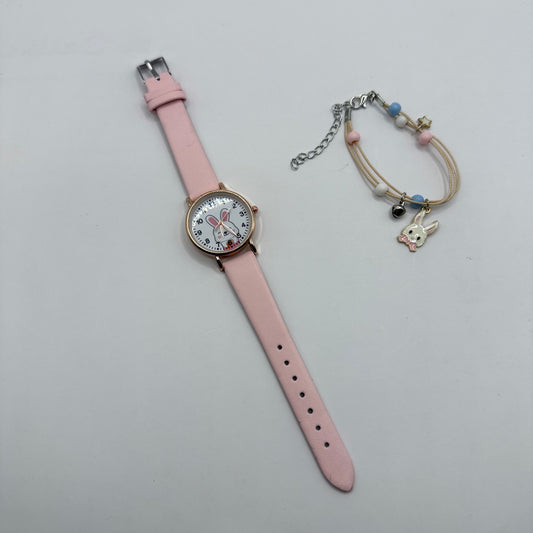Kids Pink Bunny Watch and Bracelet Set
