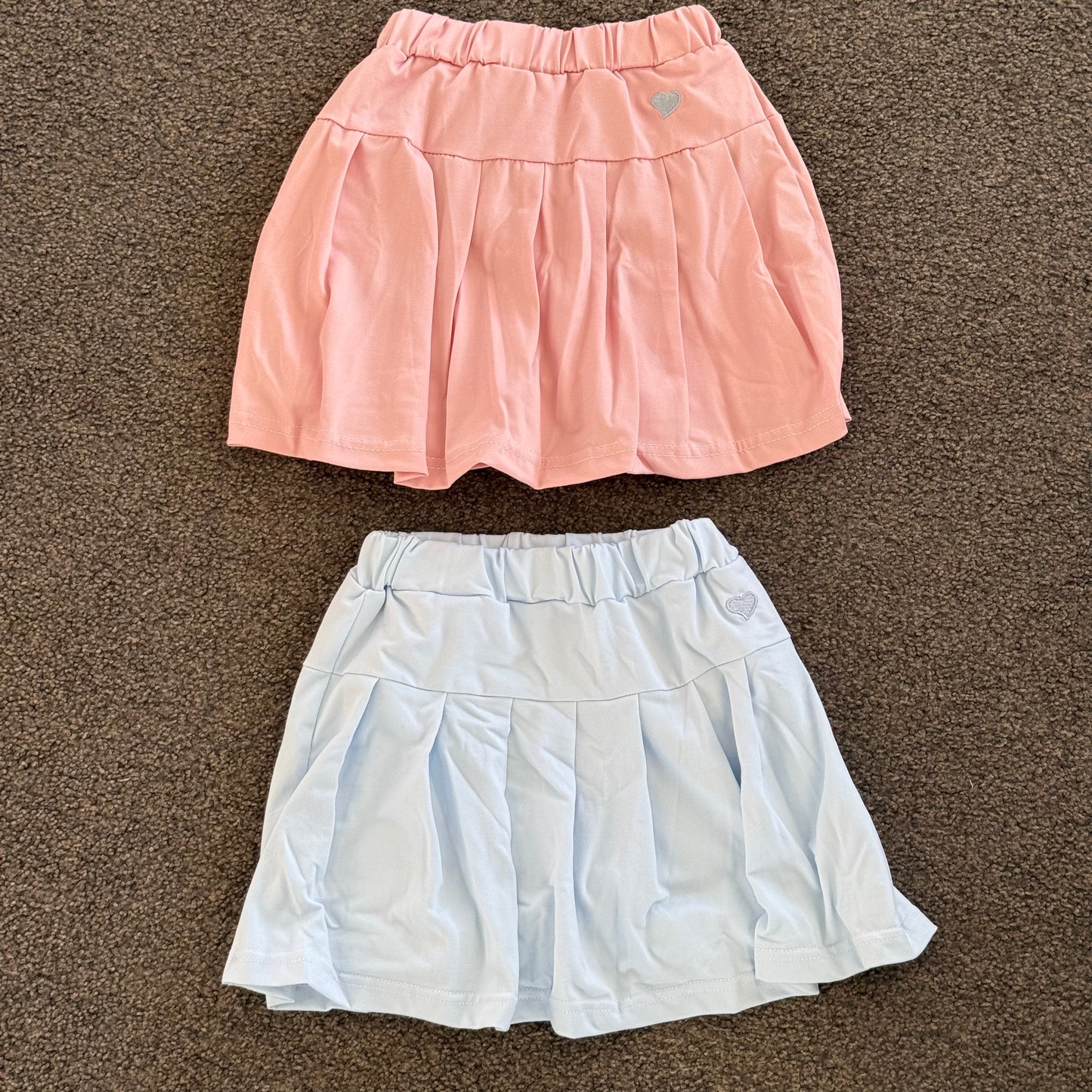 Kids Pleated Skirt Pink and Blue with Heart Detail - Size 2-3