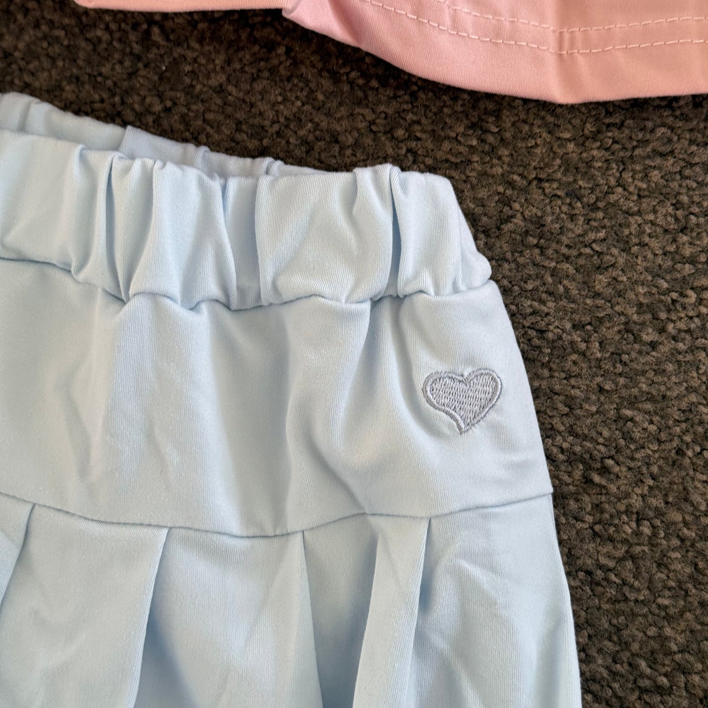 Kids Pleated Skirt Pink and Blue with Heart Detail - Size 2-3