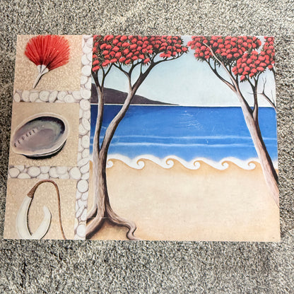 Kiwiana Pohutukawa and Beach Scene Canvas Wall Art 52 cm