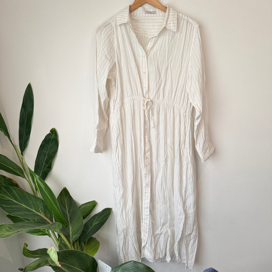 Laing (NZ) Size S White Pinstripe Longline Shirt Dress