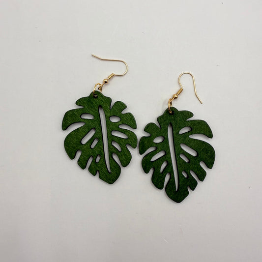 Laser-Cut Monstera Leaf Earrings
