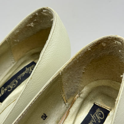 Lipstik Design Cream Peep-Toe Heels with Bow (Size 38)