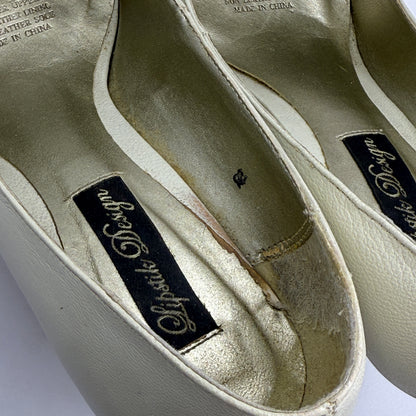 Lipstik Design Cream Peep-Toe Heels with Bow (Size 38)