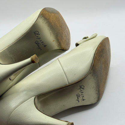 Lipstik Design Cream Peep-Toe Heels with Bow (Size 38)