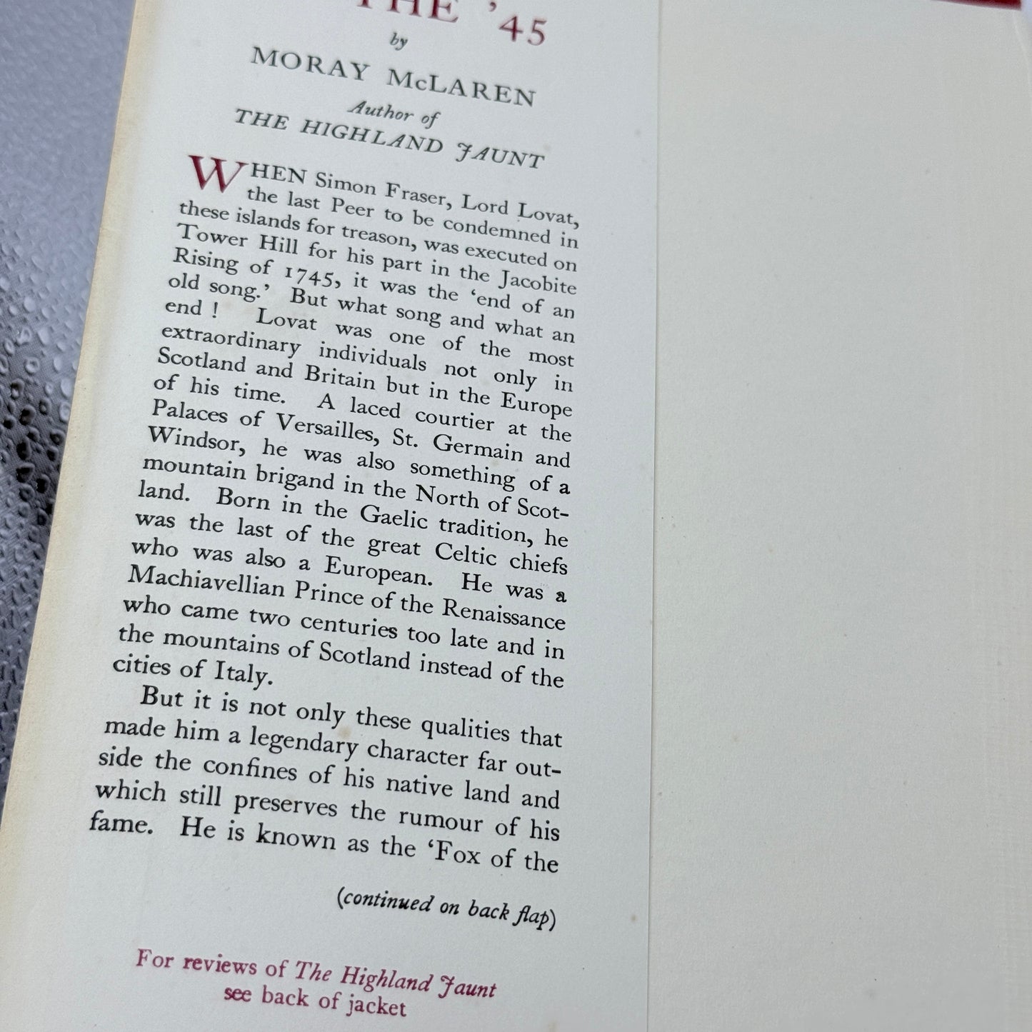 Lord Lovat of the '45 by Moray McLaren 1957 First Edition