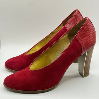 MIMCO Red Suede & Snakeskin Block Heels - Size 39