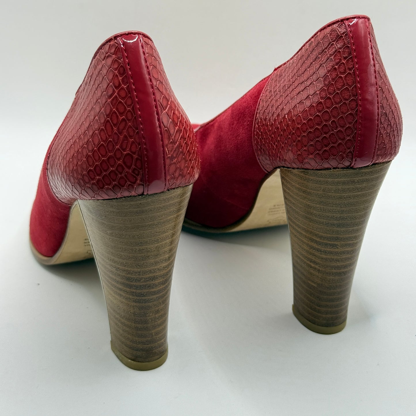 MIMCO Red Suede & Snakeskin Block Heels - Size 39