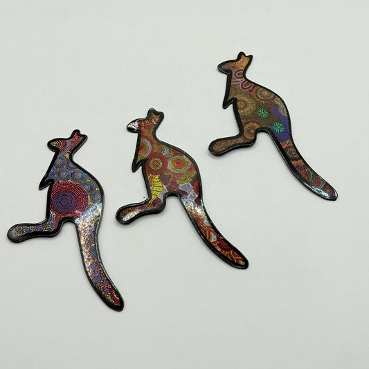 3x Magnetic Aboriginal-Style Kangaroos