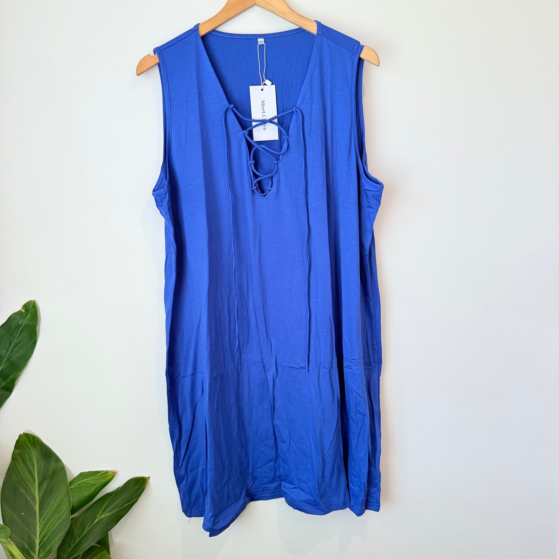 Meet.curve size 3xl women’s cobalt blue lace-up sleeveless tunic - dresses top women’s apparel