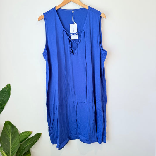 Meet.curve size 3xl women’s cobalt blue lace-up sleeveless tunic - dresses top women’s apparel