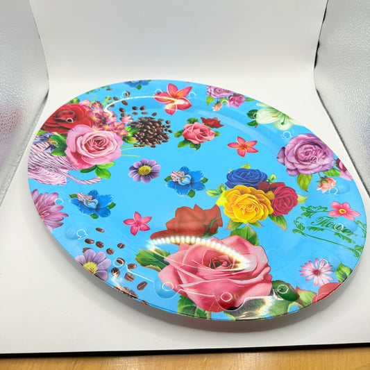 Plastic Oval Serving Tray with Floral Design