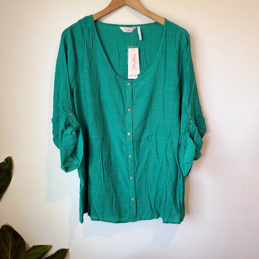 Millers size 16 woman green volume hammered rayon button thru blouse - blouses top women’s apparel