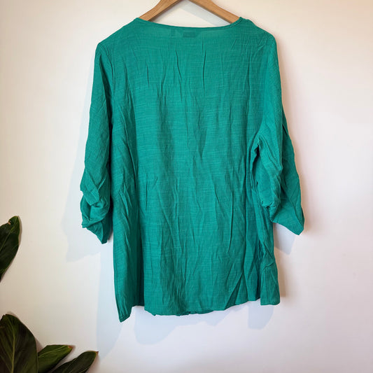 Millers size 16 woman green volume hammered rayon button thru blouse - blouses top women’s apparel