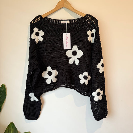 Miss Marlow Daisy Crochet Knit Sweater M/L