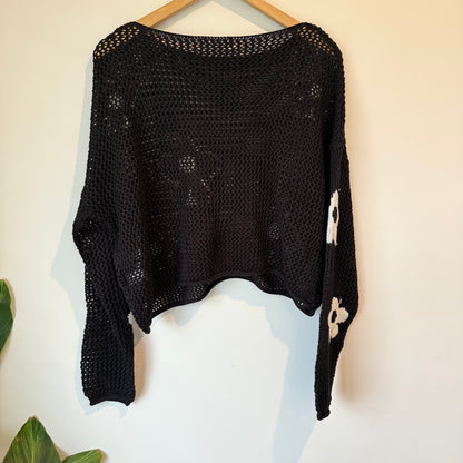 Miss Marlow Daisy Crochet Knit Sweater M/L