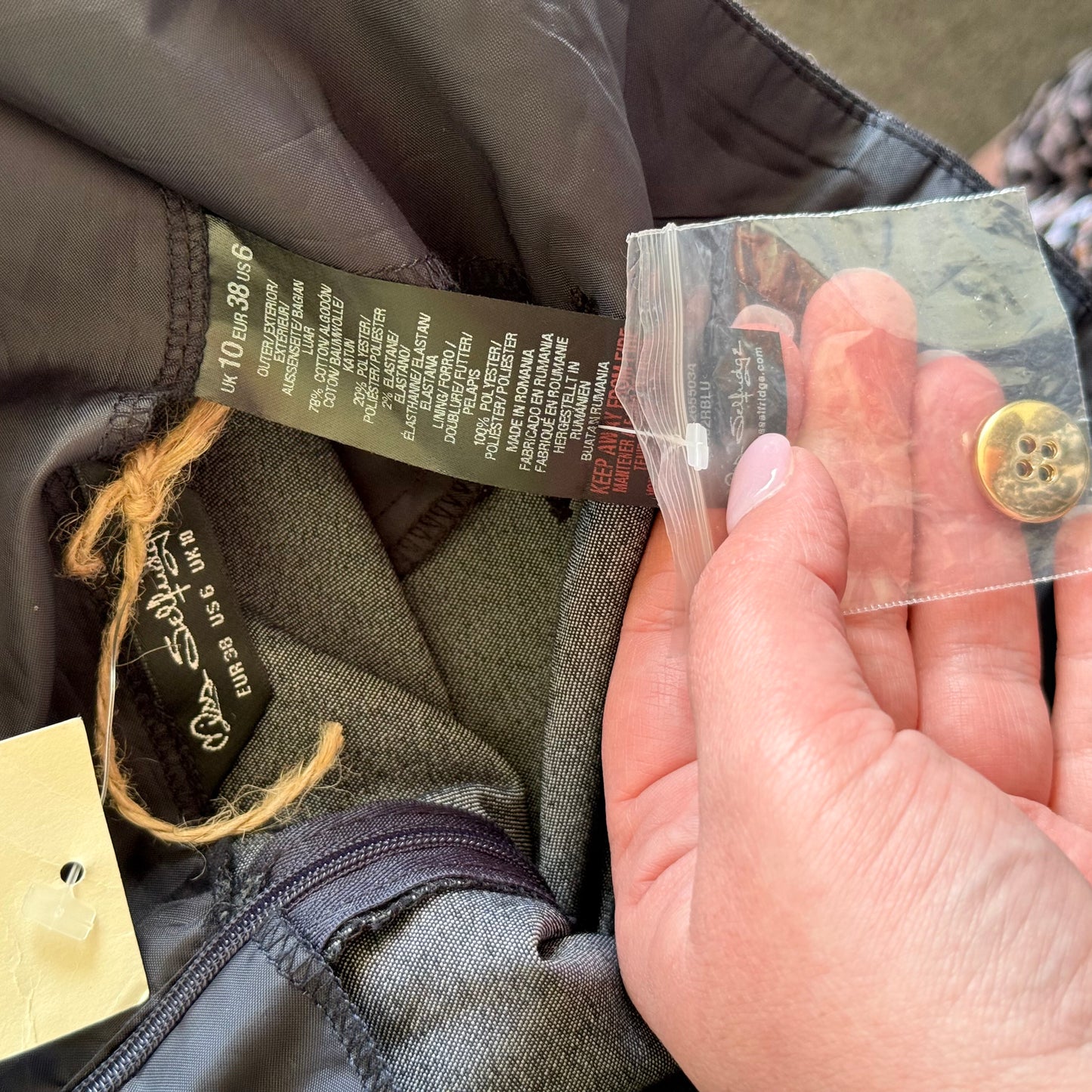 Miss Selfridge Navy Tailored Gold Button Shorts Size 10