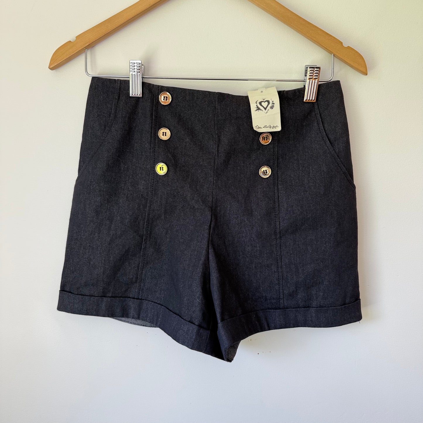 Miss Selfridge Navy Tailored Gold Button Shorts Size 10