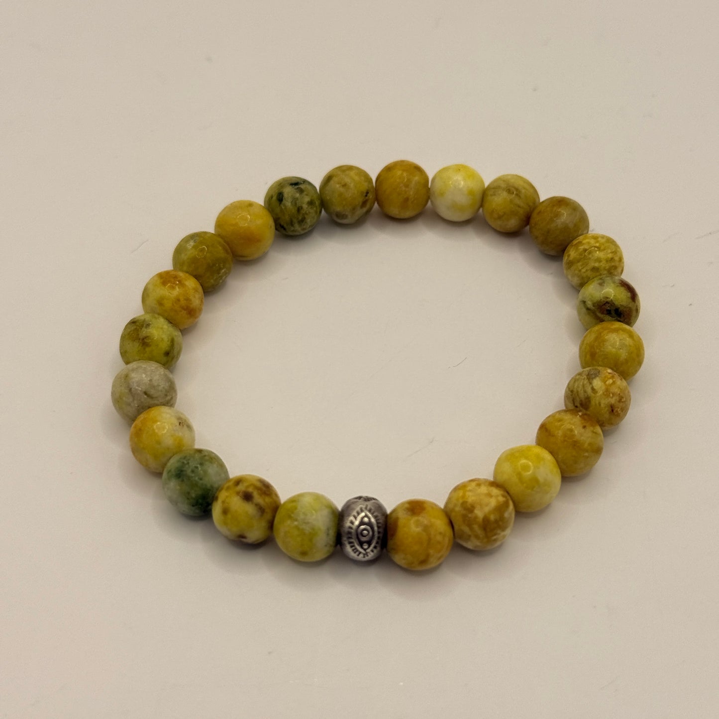 Mottled Stone Beaded Bracelet with Focal Charm