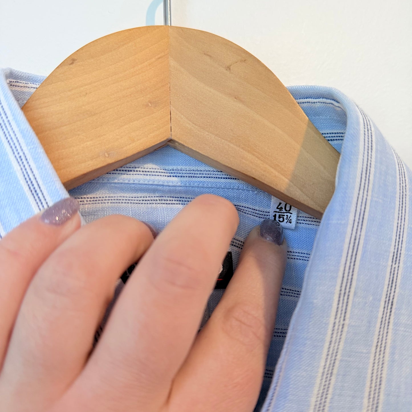 Nanni Savio Body Slim 100% Linen Shirt Light Blue Stripe - Size 40