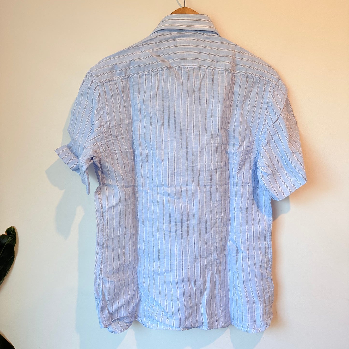 Nanni Savio Body Slim 100% Linen Shirt Light Blue Stripe - Size 40