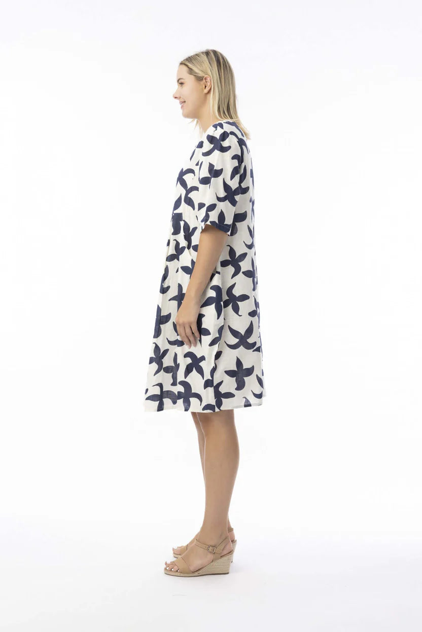 Orientique Nazca Boxy Elbow Sleeve Dress Size 8 XXS