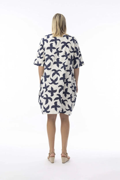 Orientique Nazca Boxy Elbow Sleeve Dress Size 8 XXS