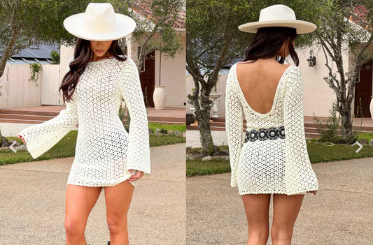 New beginnings anthem white crochet long sleeve mini dress - size 12 - dresses top women’s apparel