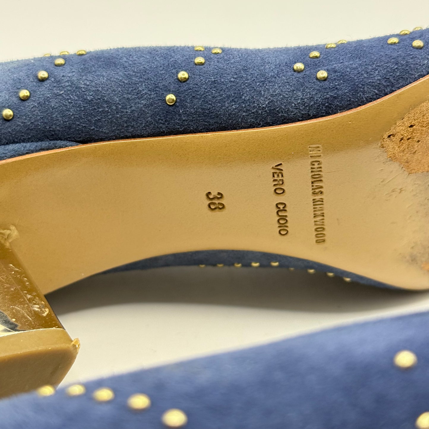 Nicholas Kirkwood Blue Suede Studded Block Heels - Size 38