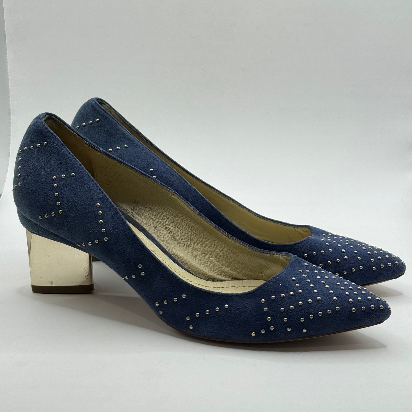 Nicholas Kirkwood Blue Suede Studded Block Heels - Size 38