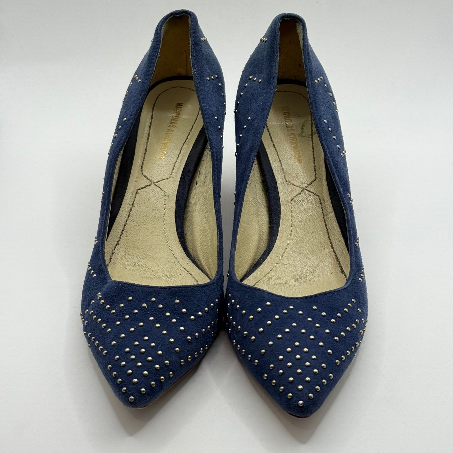 Nicholas Kirkwood Blue Suede Studded Block Heels - Size 38