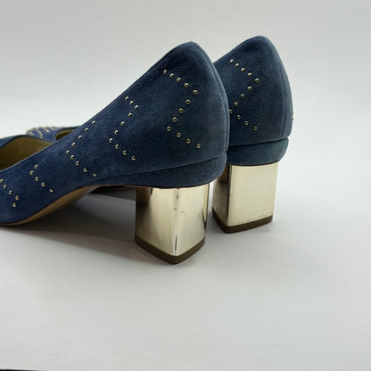 Nicholas Kirkwood Blue Suede Studded Block Heels - Size 38