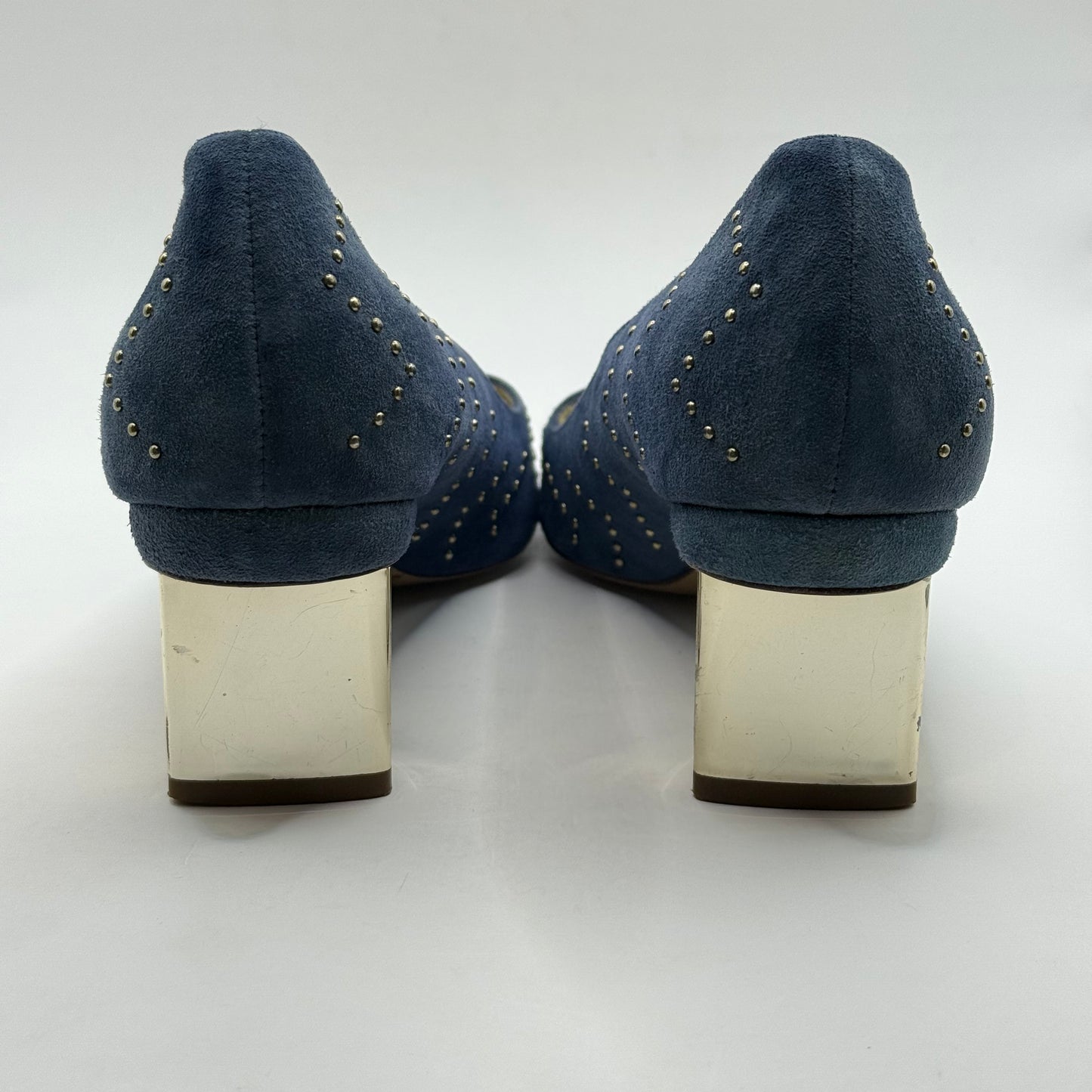 Nicholas Kirkwood Blue Suede Studded Block Heels - Size 38