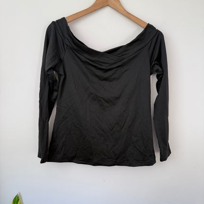 Off-Shoulder Long Sleeve Top Cowl Neck Black - Size XL