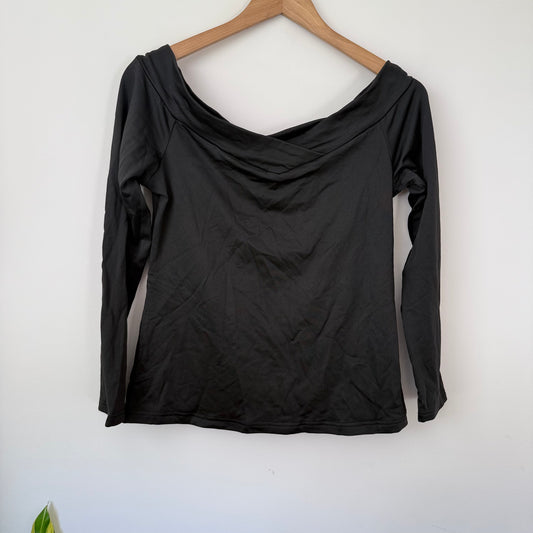 Off-Shoulder Long Sleeve Top Cowl Neck Black - Size XL