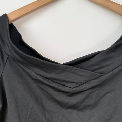 Off-Shoulder Long Sleeve Top Cowl Neck Black - Size XL