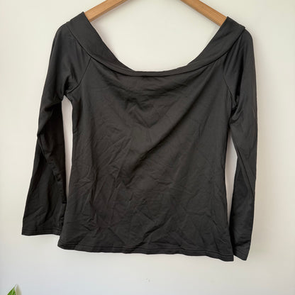 Off-Shoulder Long Sleeve Top Cowl Neck Black - Size XL