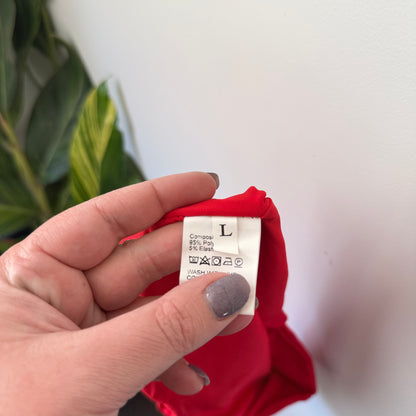 One-Shoulder Crop Top Stretch Knit Red - Size L