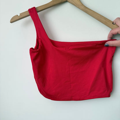 One-Shoulder Crop Top Stretch Knit Red - Size L