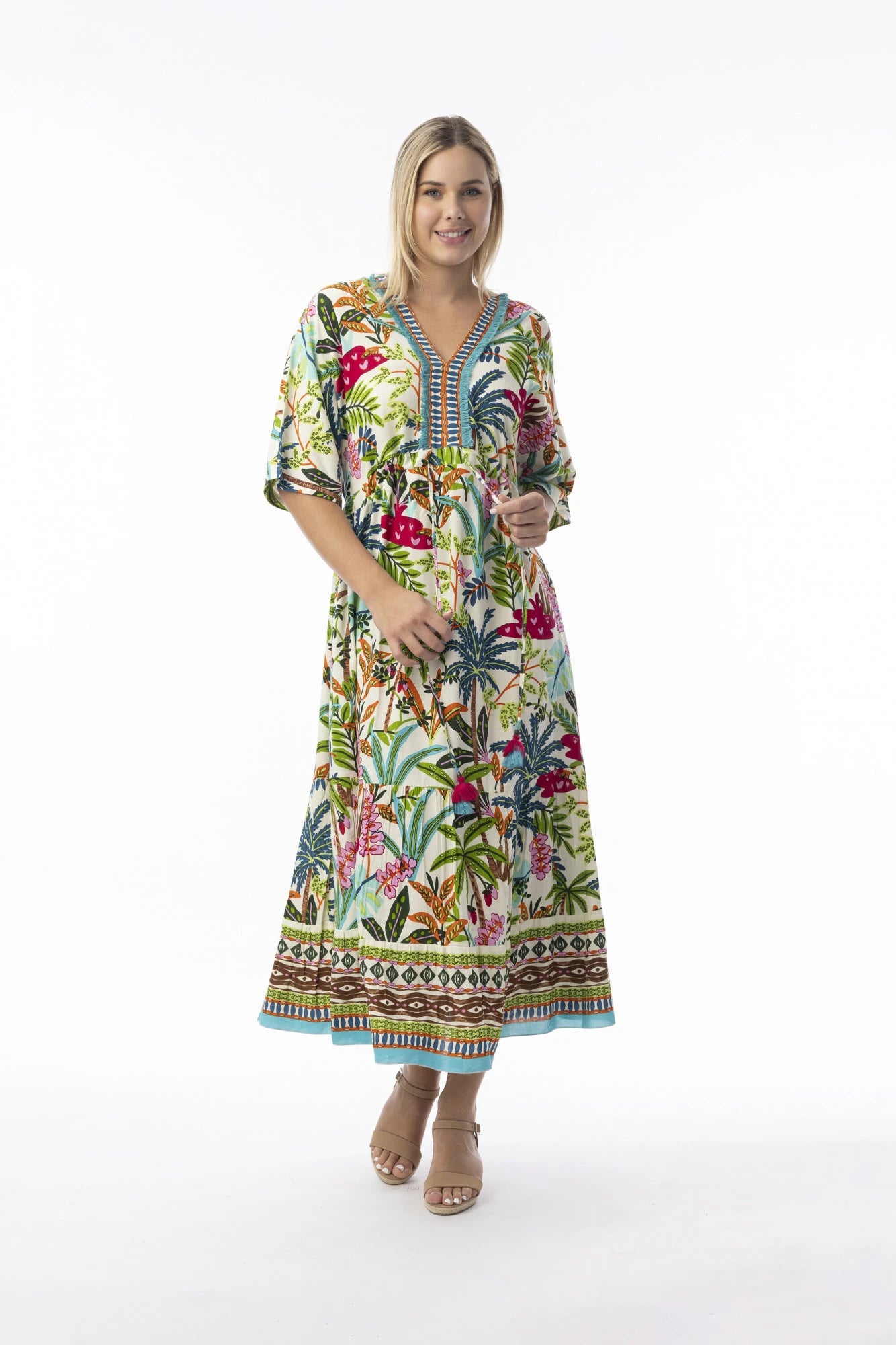 Orientique Ovahe V-Neck Maxi Dress Print Size 8 XXS