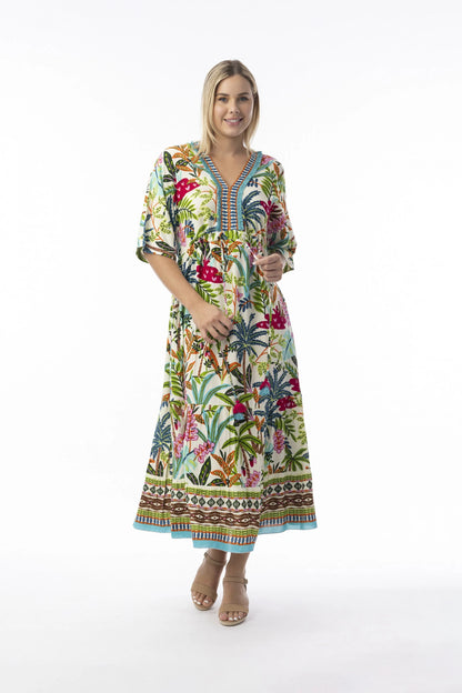 Orientique Ovahe V-Neck Maxi Dress Print Size 8 XXS