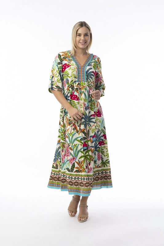 Orientique Ovahe V-Neck Maxi Dress Print Size 8 XXS