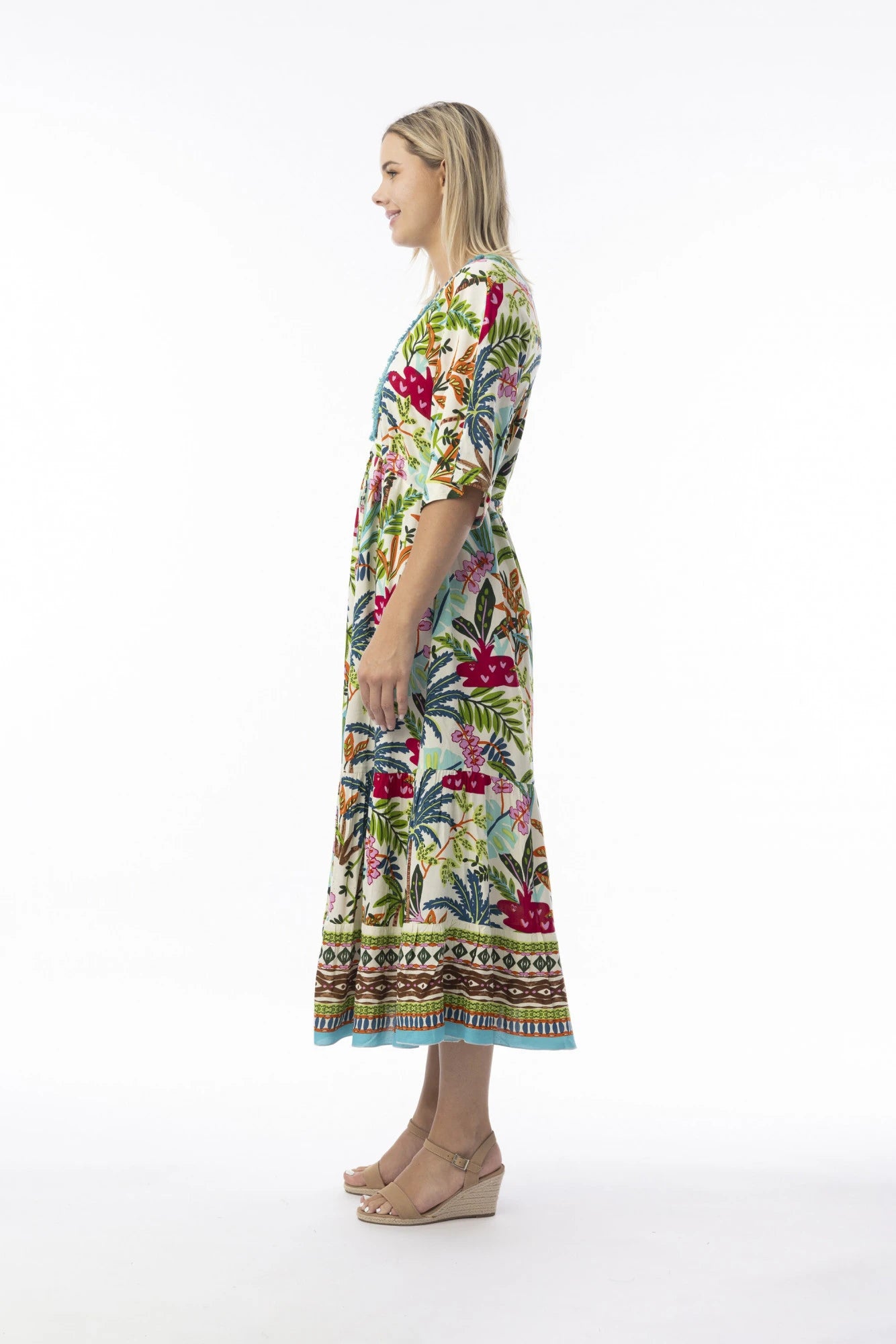 Orientique Ovahe V-Neck Maxi Dress Print Size 8 XXS