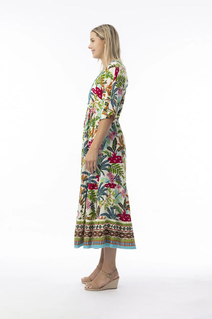 Orientique Ovahe V-Neck Maxi Dress Print Size 8 XXS