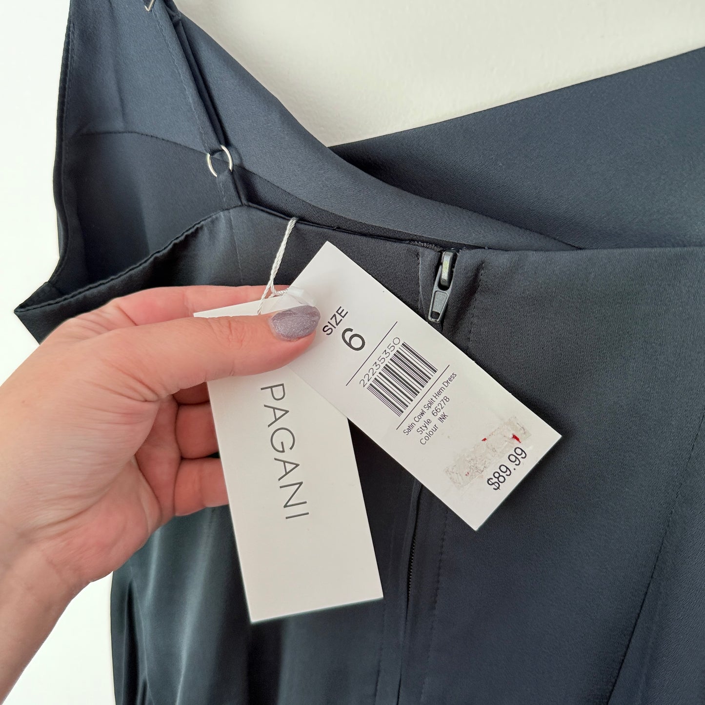 Pagani Satin Cowl Split Hem Dress - Size 6