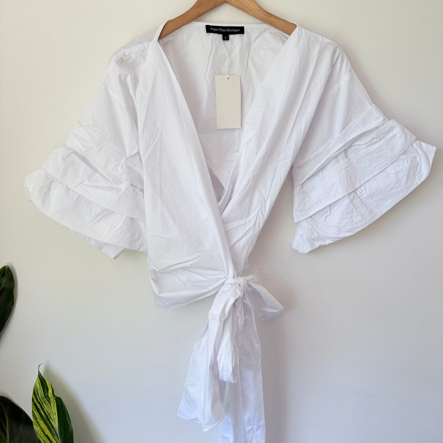 Paper Plane Boutique Statement Sleeve Wrap Top – Size S