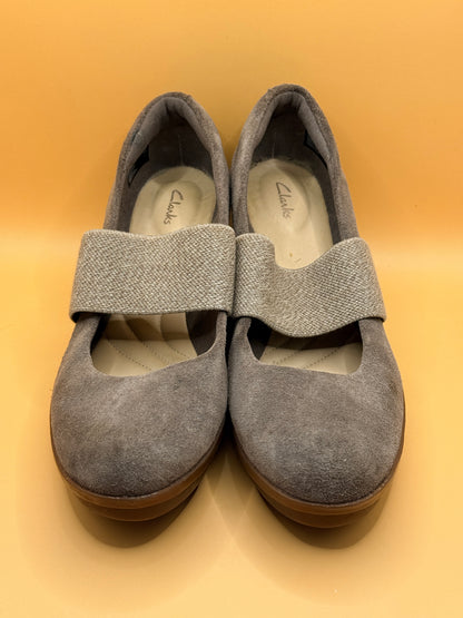 Clarks Grey Suede Mary Jane Wedges Size US 8 / UK 5.5